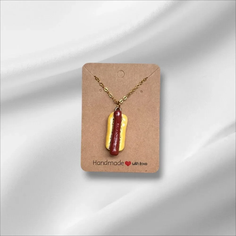Handmade Hot Dog Necklace Realistic Polymer Clay Food Jewelry Fast Food Charm